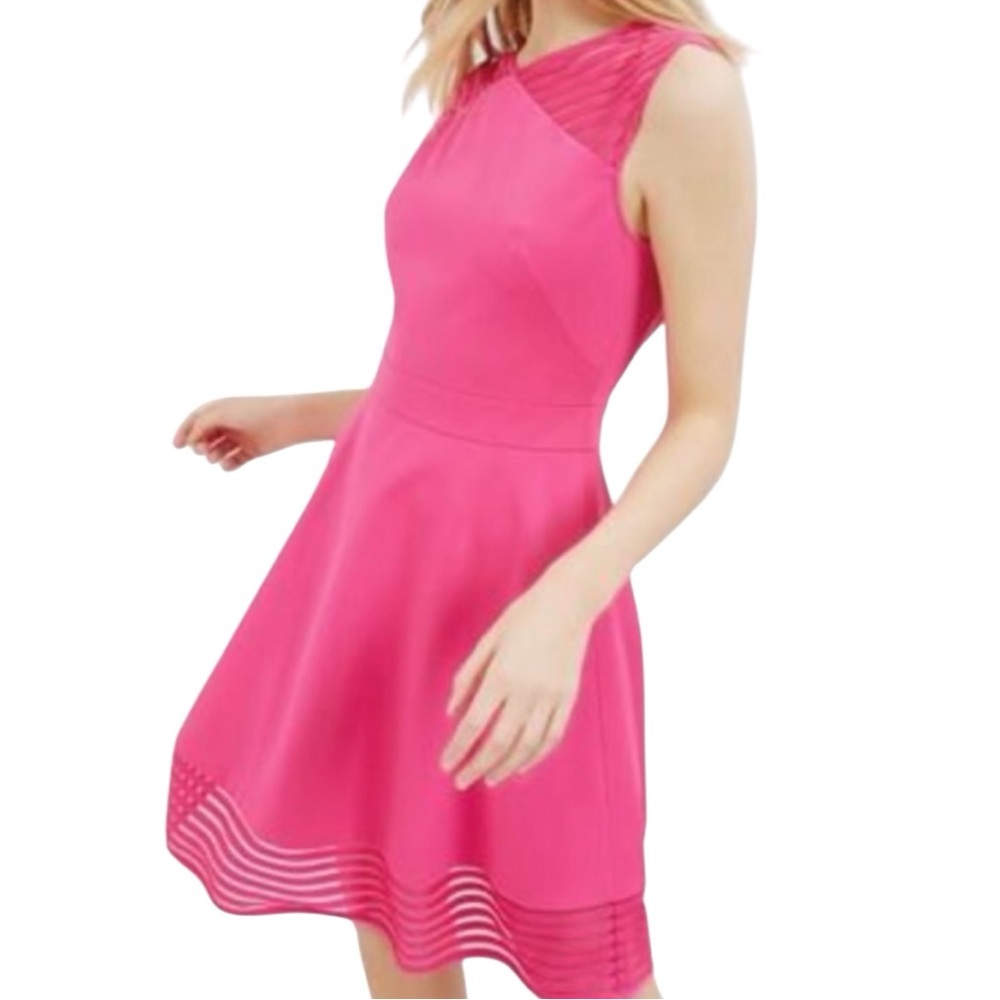 Ted Baker London Eleese Fit & Flare High Neck Skater Dress Mesh Panels - Picture 2 of 13